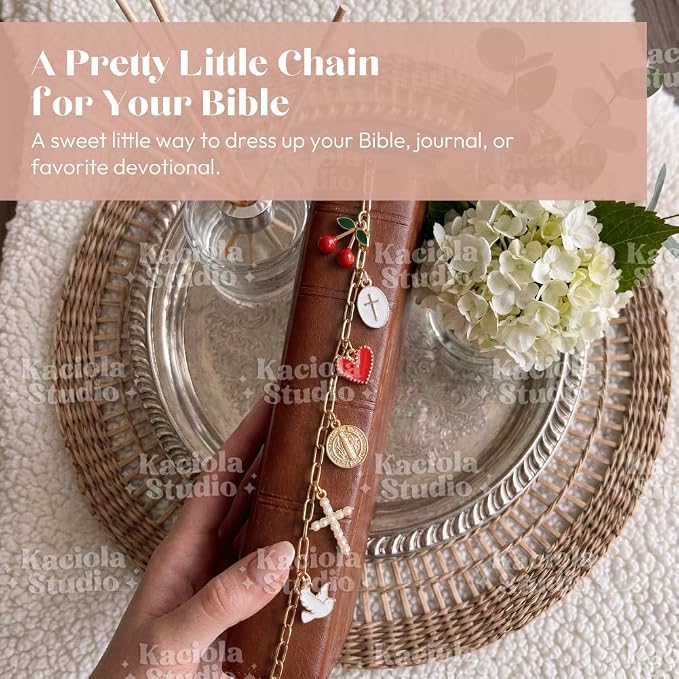 Kaciola Bible Charms Chain with 4PCS Planner Charms for Bible Study, Book Spine Bookmark, Journal Accessory, Unique Faith Jewelry Gift for Women (SJ-03)
