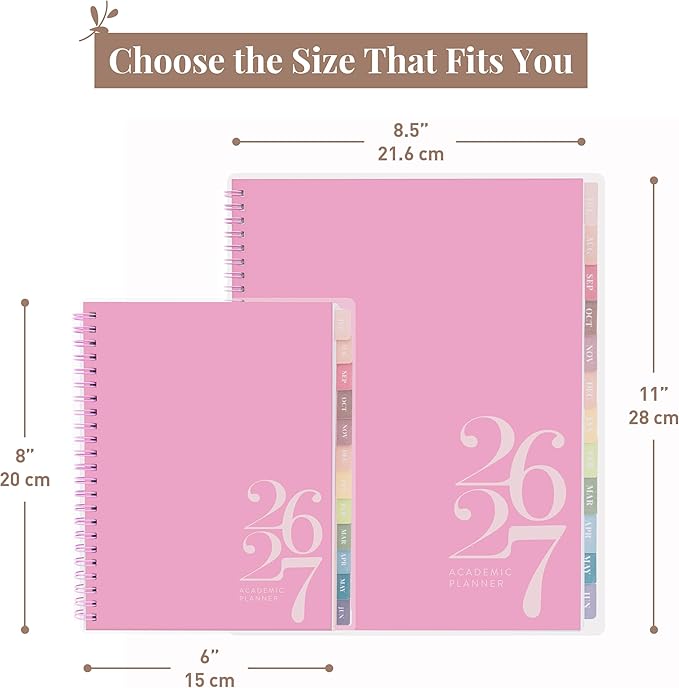 Rileys Academic Planner 2026-2027, Daily, Weekly & Monthly Planner, July 2026 - June 2027, Student Notes Pages, Twin-Wire Binding, Weekly Agenda for School & Work (8 x 6-Inches, Classic, Pink)