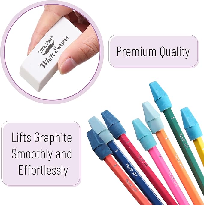 Mr. Pen- School Eraser Combination Set, 66 Pack, Colorful, Latex Free Erasers for School, Office, Art Sketching, Homework, Exams, Clean Smudge-Free Correction
