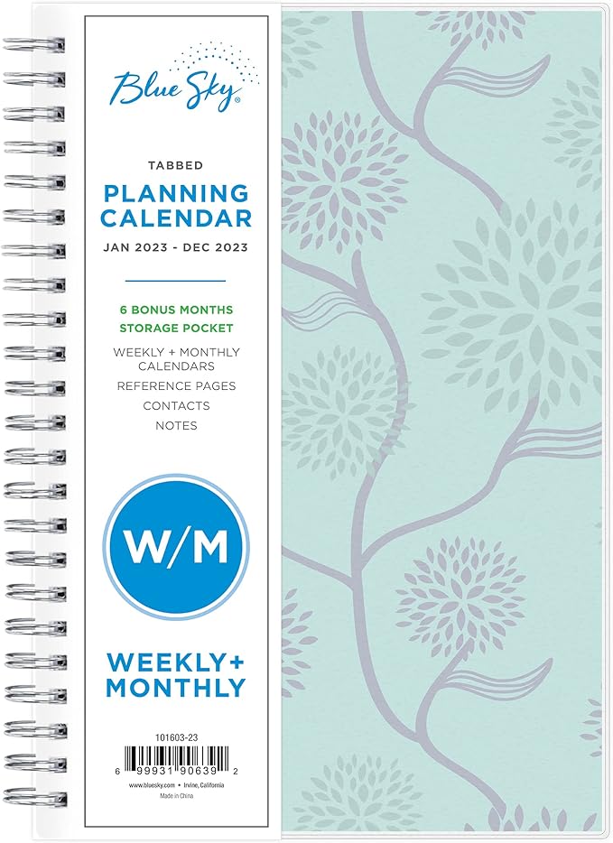 Blue Sky 2023 Weekly and Monthly Planner, January - December, 5" x 8", Frosted Cover, Wirebound, Rue Du Flore (101603-23)