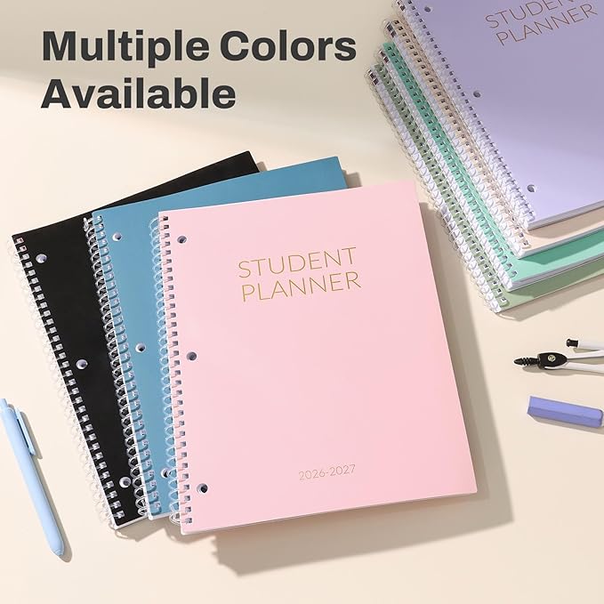 Student Planner 2026-2027, SUNEE Academic Weekly & Monthly Plan Book, Jul. 2026 - Jun. 2027, 8.5"×11" School Planner, Lesson Plan Book with Week's Goals, Bookmark, Monthly Tabs, 3-Hole Punched, Black