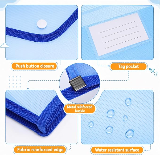 10 Pack Plastic Expanding File Folder, Waterproof Transparent Expandable File Folder, Transparent Files Folders for Documents with Snap Closure, Large Capacity, Fit Legal/B4 Size, 9 Colors