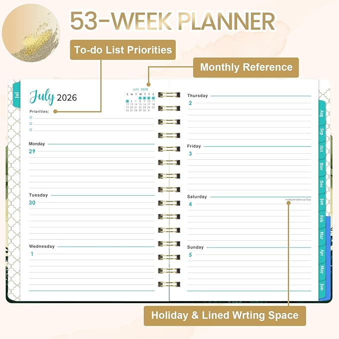 2026-2027 Planner - 2026-2027 Academic Planner Weekly and Monthly from JUL.2026 - JUN. 2027, 6.4" x 8.5", Academic Year Calendar 26-27 with Monthly Tabs, Sturdy Cover, Premium Paper, Strong Twin-wire, Back Pocket