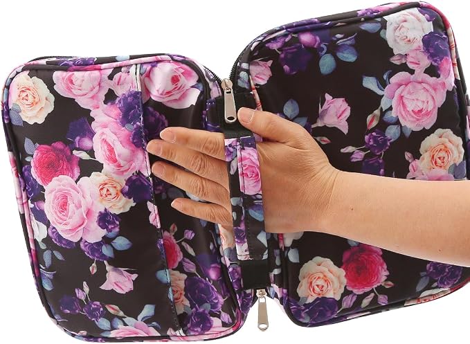 Bible Cover Carrying Book Case Church Bag Bible Protective with Handleand Zippered Back Pocket, Gift for Girls Women Mother Men Women Father Kids(Purple Rose)