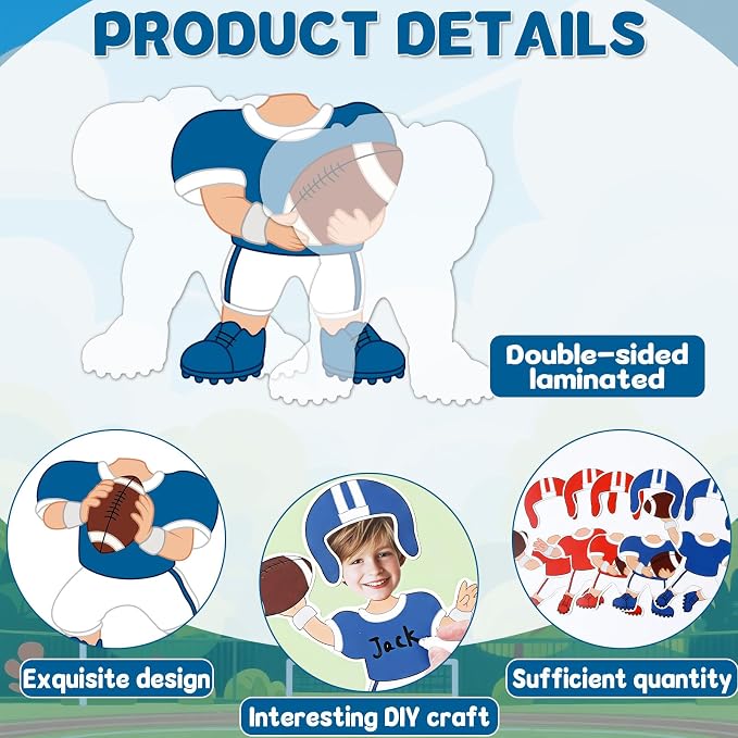 60Pcs Football Player Paper Cutouts Sport Bulletin Board Decoration Football Players DIY Photo Craft Cutout Sports Theme Classroom Supplies for Teacher Student Back to School Chalkboard Wall Decor
