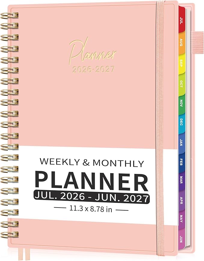 EMSHOI 2026-2027 Appointment Book, A4 15-Minute Hourly Planner, July 2026 - June 2027, Academic Planner Weekly and Monthly, 100GSM Thick Paper, Flexible Cover, Note Pages, Colorful Tabs, Pink