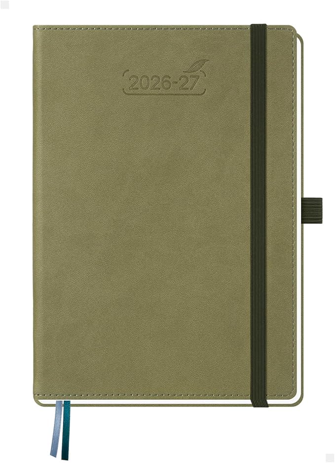BEZEND Weekly Planner 2026-2027 (6" x 8.5") with Hourly Timeslots (Jul 26-Dec 27) 18 Months Academic Calendar & Monthly Tabs, Ideal for Students, Work & Home, PU Leather Hardcover -Kiwi