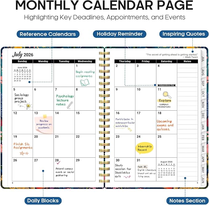 Planner 2026–2027, Weekly & Monthly Academic Organizer for School Year, Jul 2026–Jun 2027, Hardcover Planner with Tabs, Back to School Essential, 6.3" x 8.5", Forest Whimsy