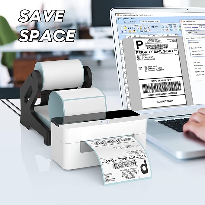 PONNOR Label Holder Thermal Label Holder for Rolls and Fanfold Labels Shipping Label Stand Desktop Printer Accessory Supplies for Home, Office (Black)