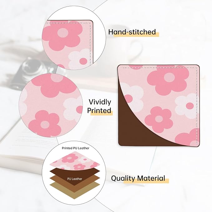 2 Pack Flower Leather Book Corner Bookmark, Durable Handmade Reading Accessories - Gifts for Readers, Women, Men, Teachers, Students 6