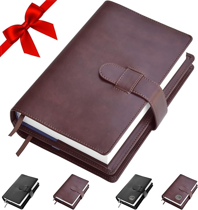 GALILEO® Double AA Big Book Cover & 12 Steps & 12 Traditions | Medallion Holder | AA Gift | Alcoholics Anonymous | PU Leather | AA Book Covers for Hardcover (Plain/Brown)