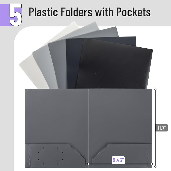 Mr. Pen- Plastic Folders with Pockets, 5 pcs, Aesthetic File Folder with Business Card Slot, 2-Pocket Folder, Back to School, Office, Filing Supplies