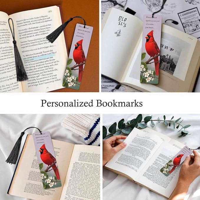 Cardinal Bird 5 Pcs Bookmarks Tree Branches Leaves Flowers Wooden Bookmarks with Tassel for Students Reader Teachers Book Lovers
