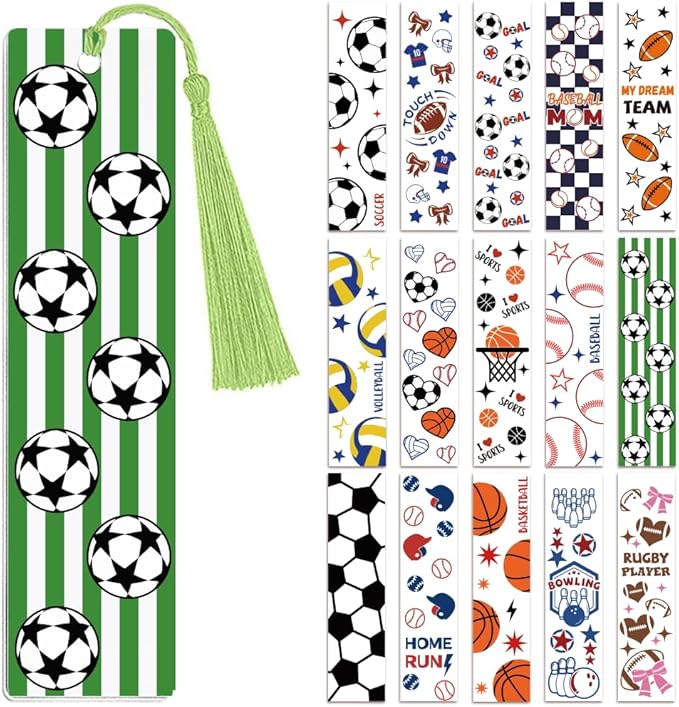 Peacoblue 30pcs UV DTF Bookmarks Transfer Stickers Wraps Sport Ball Series for Women Men Reading, Waterproof Bookmarkers Decal(No Blank Bookmarks) for Acrylic Plastic Metal Blank Bookmark