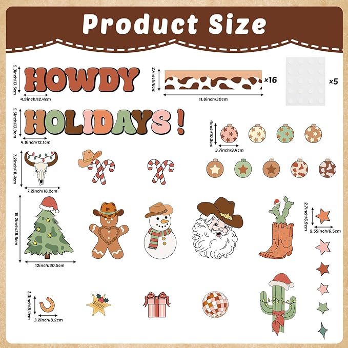 Christmas Western Cowboy Bulletin Board Decoration Set Christmas Theme Cutouts Wild West Classroom Decoration Cowboy Howdy Holidays Classroom Decoration for School Chalkboard Xmas Party Decor