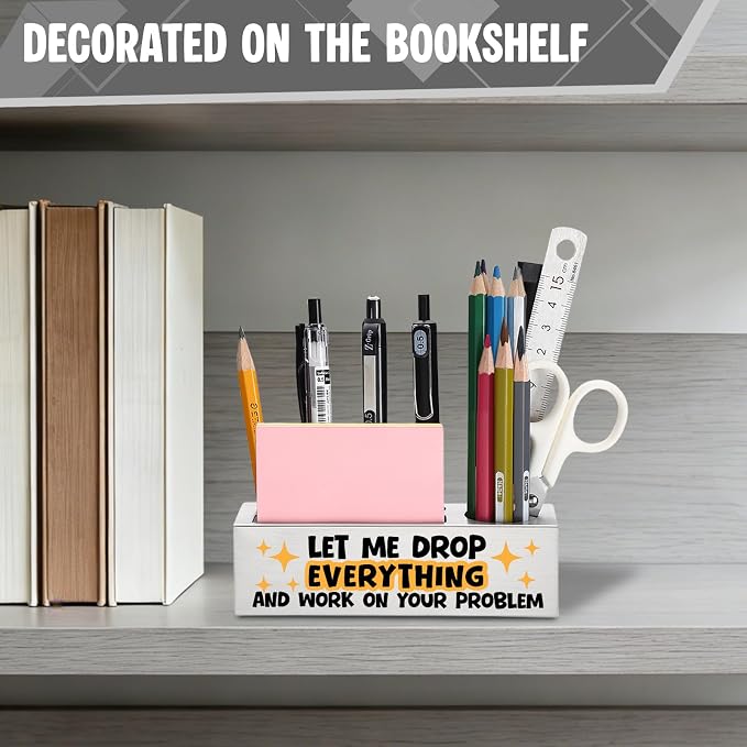 FOKCBOCM Funny Office Pen Holder with Sarcastic Message, Stainless Steel Desk Organizer Gift for Coworker, Professional Humor Workspace Decor, Work Interruption Joke Accessory-DS122