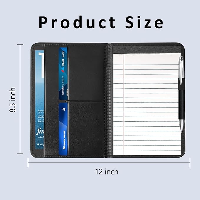 Lcjtop Classic Padfolio/Junior Portfolio Folder Case, A5 Business Organizer Binder for Men Women, 5 x 8 Writing Pad Included