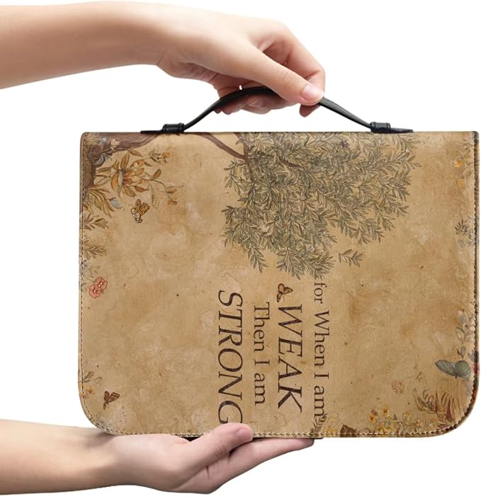 Vintage Style Olive Tree Bible Case with Bookmark Waterproof Bible Cover Case for Women Lightweight Bible Bag with Handle Pockets Church Book Bag Brown
