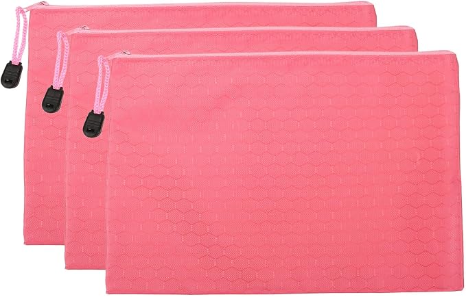 PATIKIL Waterproof Zipper File Bags, 3 Pack A5 Document Holders Pencil Pouch for Office, Pink