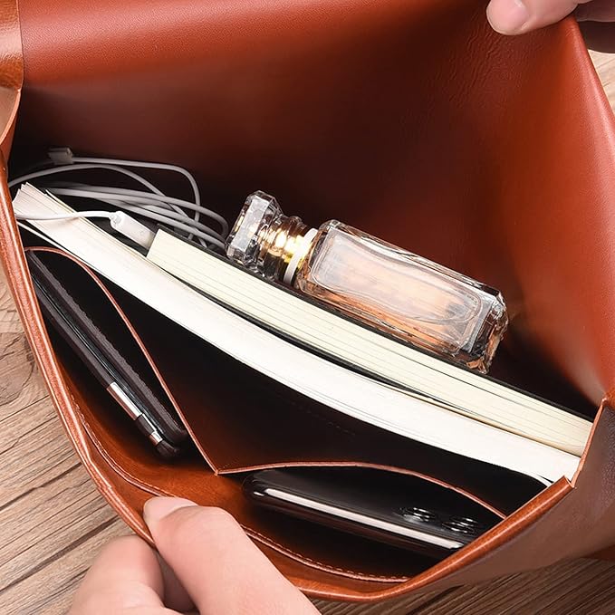 VANRA File Folder Organizer PU Leather File Jackets Document Holder Project Pockets with Magnetic Closure Button and Inner Bag for A4 Letter Size Paper (Brown)