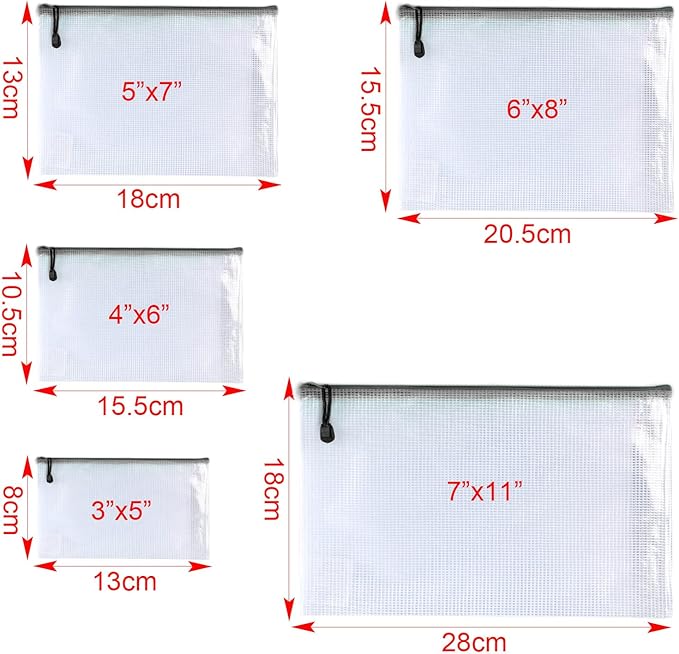 Oaimyy-5 x 7-20 Pcs-Plastic Mesh Zipper Pouch Document Folders Bag Zip File Bags for Office Supplies,Home,Travel Storages,Puzzle Board Games Storage- (Black)
