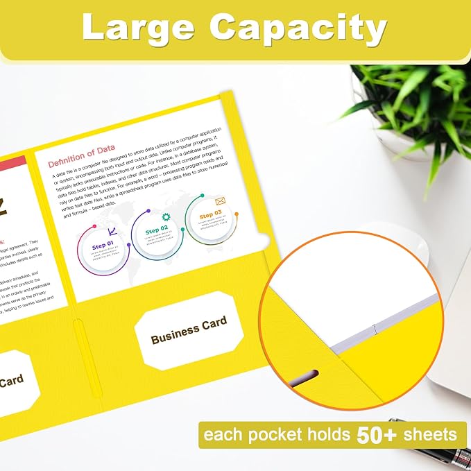 Folders with Pockets, LAYZZ 30 Pack Paper Pocket Folders, 2 Pocket File folders Fits Letter Size Paper, for School Office and Home (Yellow)