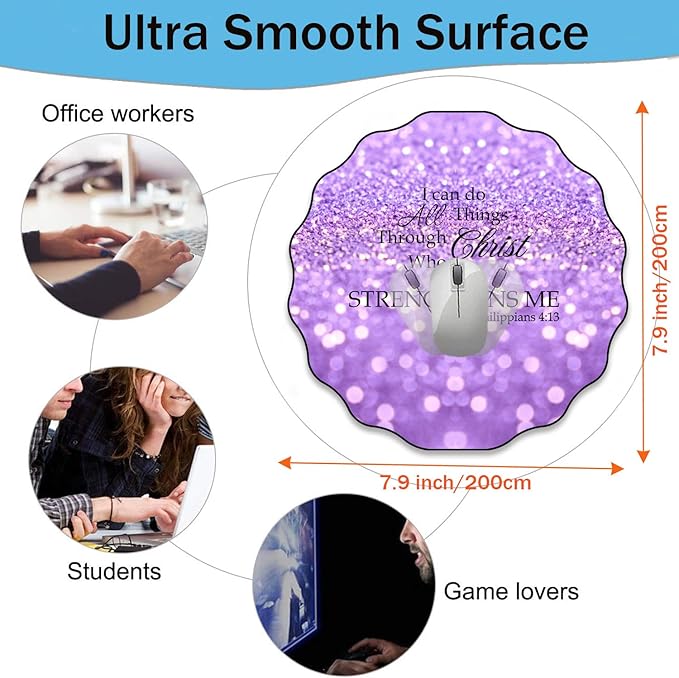 Pen Holder and Anti-Slip Mouse Pad Combination, Makeup Brush Storage Box, Tableware Storage Box, Suitable for Office and Home - Purple Glitter Quote Philippians 4-13