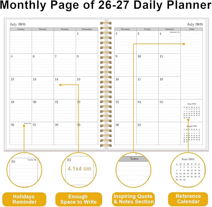 2026-2027 Daily & Monthly Planner Calendar - Daily Planner Calendar One Page Per Day from July 2026 to June 2027, Flexible Cover, 7" x 10", Storage Pocket, Colorful Large Flower