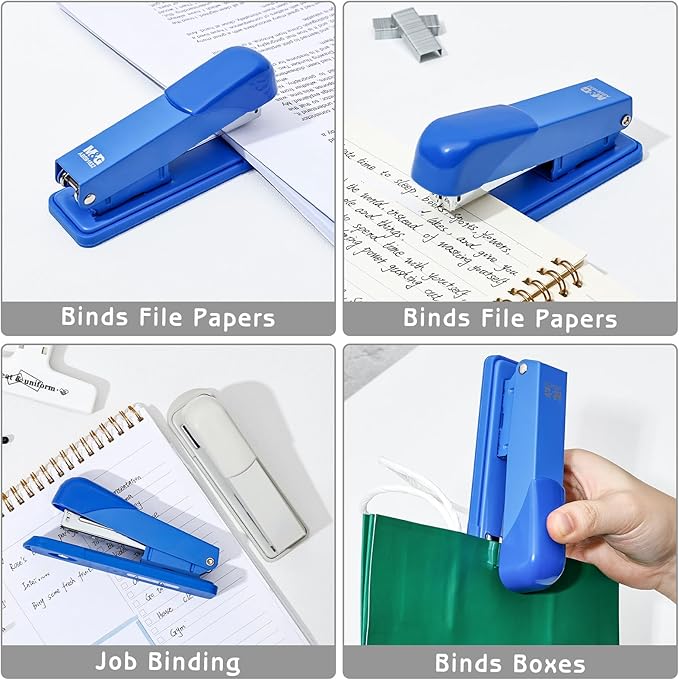 M&G Desktop Staplers, Desk Stapler with 2000 Staples, 25 Sheets Capacity, Metal Office Staplers for School Office Home, No Jam, Non-Slip (Blue)