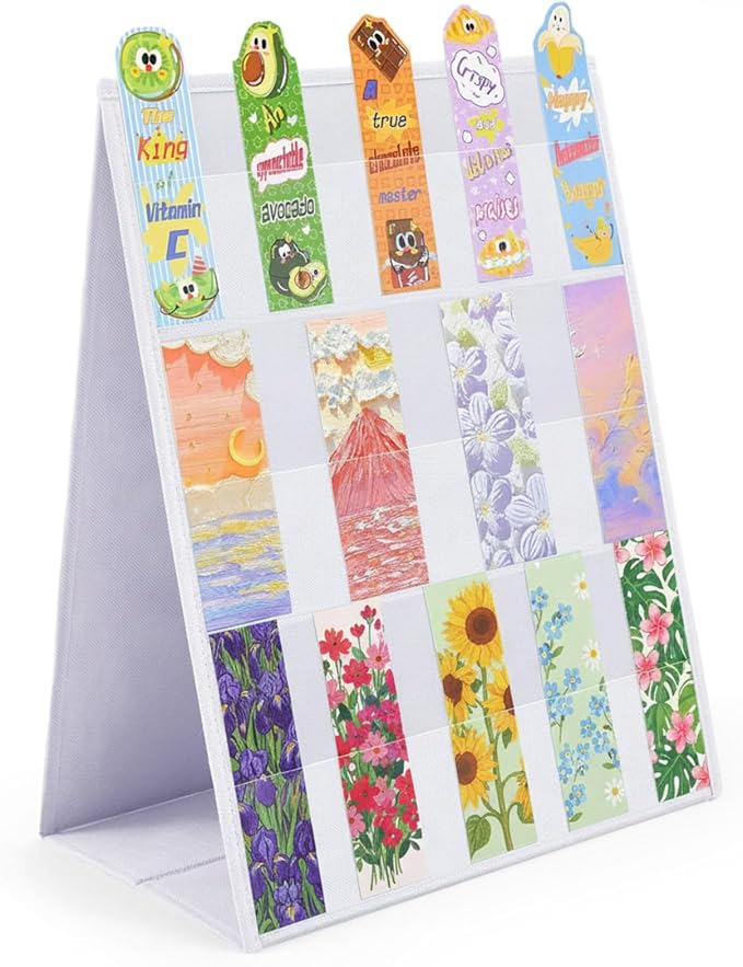 Faccito Bookmark Display Stand, Double Sided Portable Holder for Bookmarks, White Desktop Display Rack for Craft Fairs, Bookstores, Home Use, No Assembly Required