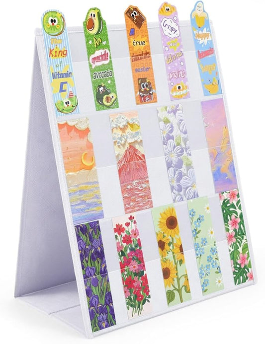 Faccito Bookmark Display Stand, Double Sided Portable Holder for Bookmarks, White Desktop Display Rack for Craft Fairs, Bookstores, Home Use, No Assembly Required