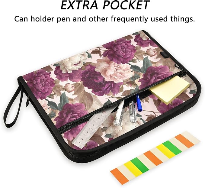 ALAZA Colorful Vintage Rose Expanding Filing Folder, 13 Pockets Expandable Document Organizer Folder with Zipper Closure for Home Office A4 Letter Size Paper Document