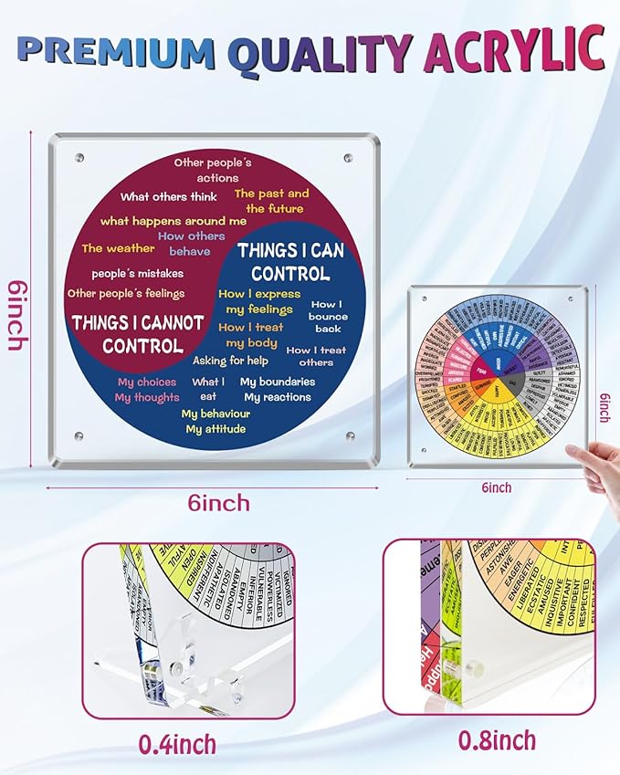 2 Pieces Acrylic Feelings Wheel & Needs Wheels Emotions Wheel Mental Health Tool for Home/Office/School Education Supplies School Classroom Decor