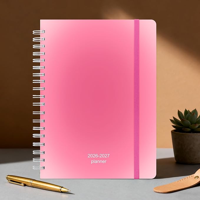 Planner 2026-2027 Monthly and Weekly Academic Planner July 2026 - June 2027, Hardcover Calendar 2026-2027 Agenda Daily Planner for Student Teacher School Office Supplies, 7.4" x 10.2", Pink Ombre