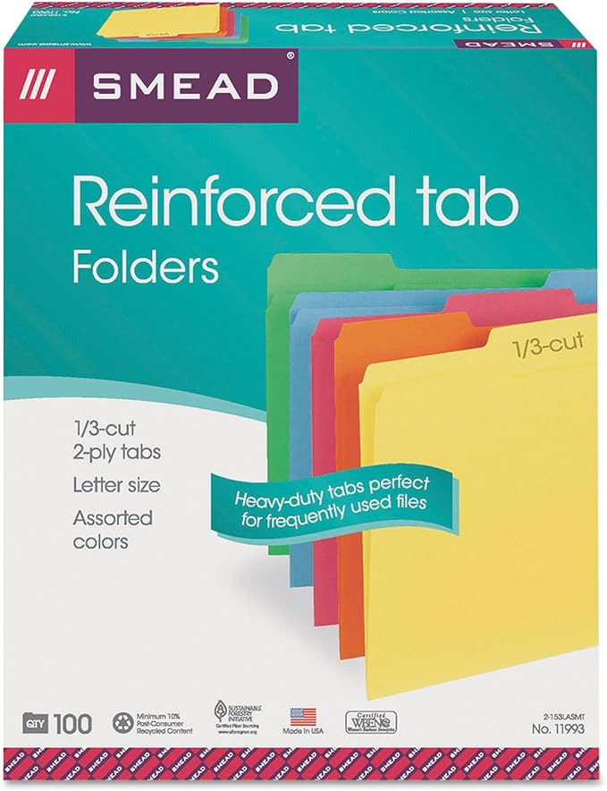 SMD11993 - Smead 11993 Assortment Colored File Folders with Reinforced Tab by Smead