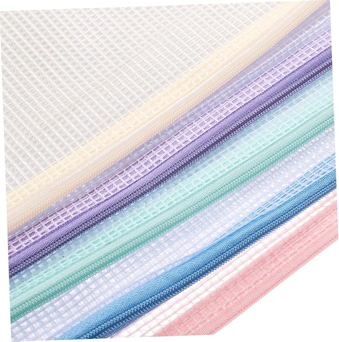 STOBOK Mesh Zipper Pouch Bags 5-Pack 9.25X4.40X0.07In Document Storage Organizer with Rope Ring for Office School Supplies