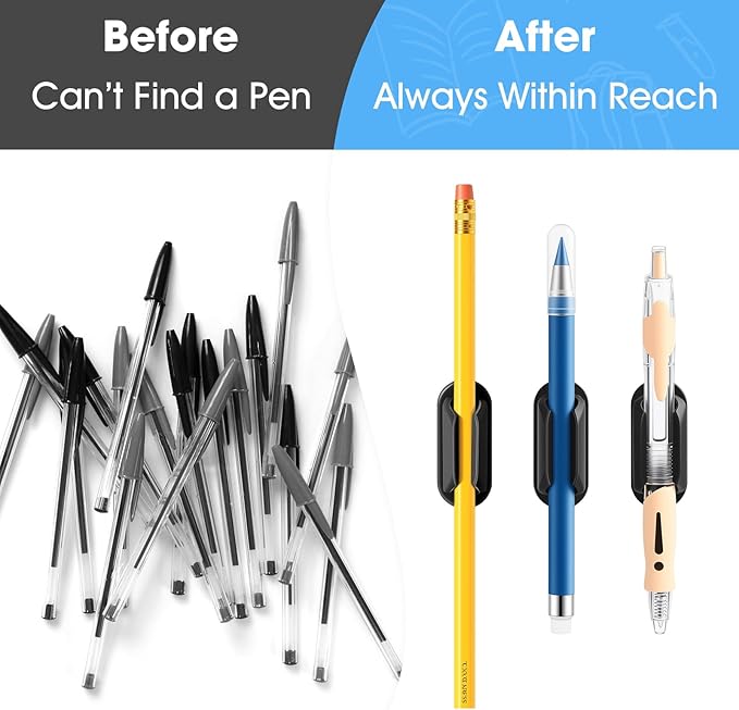 VZZNN 40 PCS Adhesive Pencil Holders, Silicone Marker Organizer for Desk, Notebook, Wall or Clipboard, Reusable Teacher Supplies for Classroom, Office, School Accessories (Black)