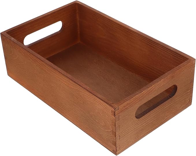 jojofuny Solid Wood Storage Box with Handles 9.84In X 5.90In X 3.07In Multi-Use Desktop Crate Organizer for Tools Office Supplies and Sundries