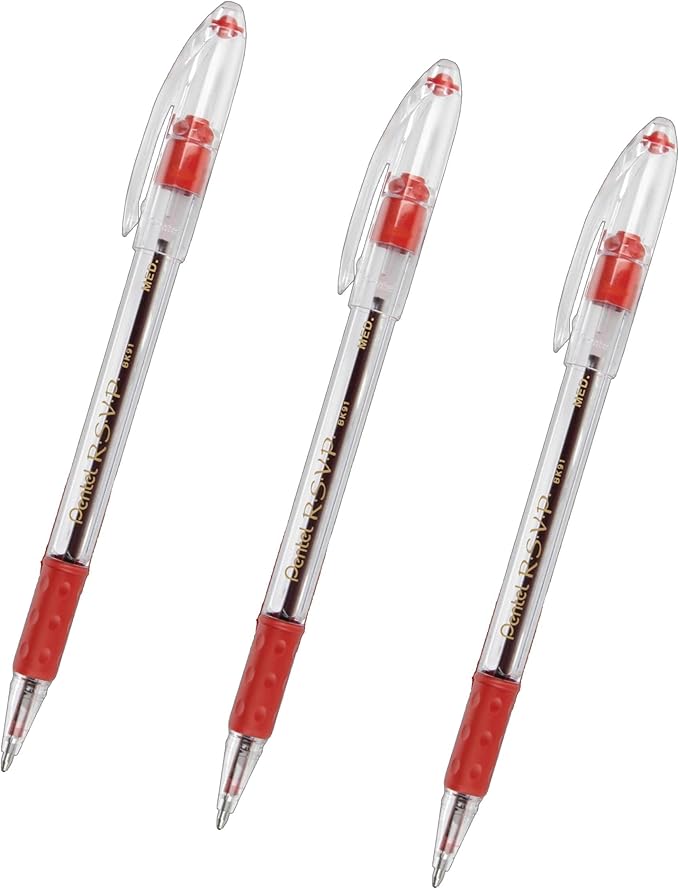 Pentel R.S.V.P. Ballpoint Pen, Medium Line, Red Ink, 2/Pack (BK91BP2B) (Pack of 3)