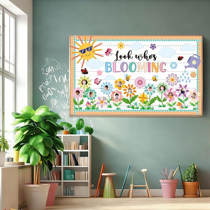Spring Bulletin Board Decorations Set Classroom Decoration Look Who’s Blooming Spring Bloom Flower Growth Mindset Photo Posting Craft Cutout for School Offices Classroom Back to School Party Supplies