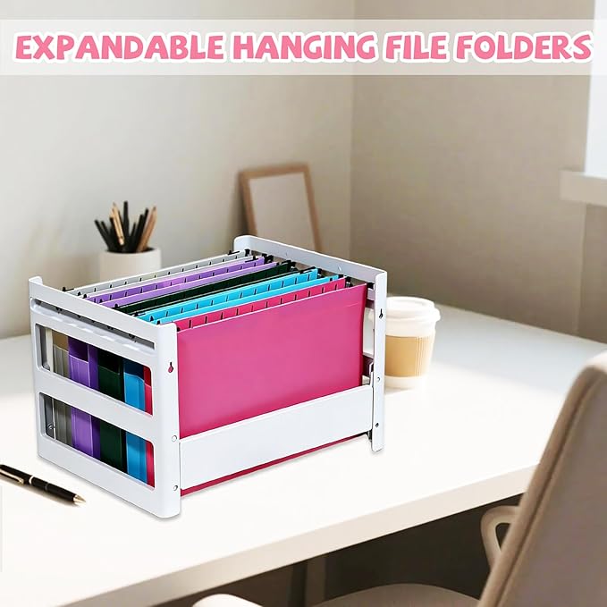 12 Pack Plastic Extra Capacity Hanging File Folders, Expanding Hanging File Folder Letter Size, File Cabinet Folders for Filing Cabinet Office Home, 6 Colors