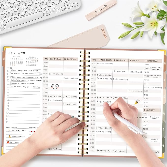 Large 2026-2027 Academic Planner, Weekly & Monthly Appointment Book from Jul. 2026 - Jun. 2027, Work & Life Daily Hourly Planner with Time Slots,A4 Agenda Organizer for School Office, Brown,8.5" x 11"