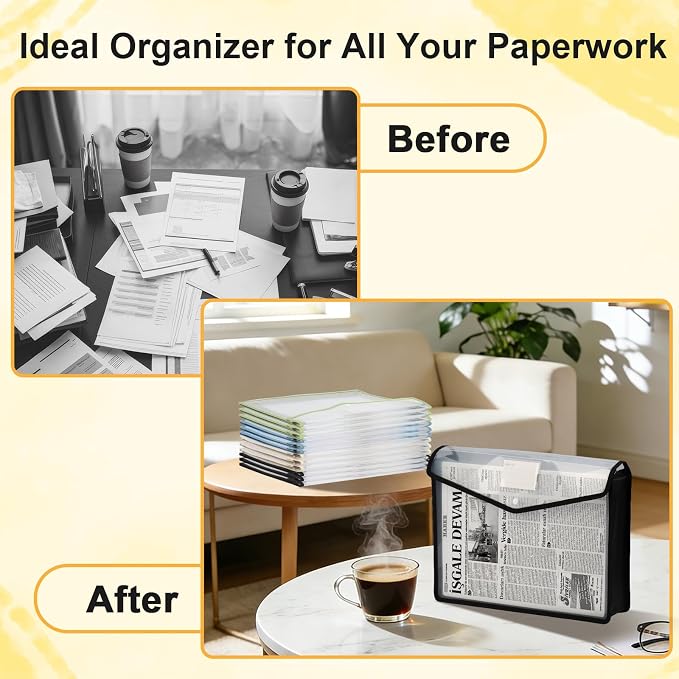 12 PCS A3 Expandable Tabloid Size Document Folder Plastic Expanding Wallet Envelopes with Snap Black Green Pink Beige Expanding File Wallet A3 with Label File Organizer Folders for Office School