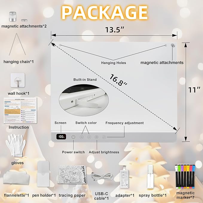 Rechargeable Led Drawing Board for Kids, Light Up Drawing Pad with 8 Color 6 Modes, Neon Glow Dry Erase Board with Built-in Stand, 7 Markers & Tracing Book, Gifts for Christmas Birthday Gifts Presents