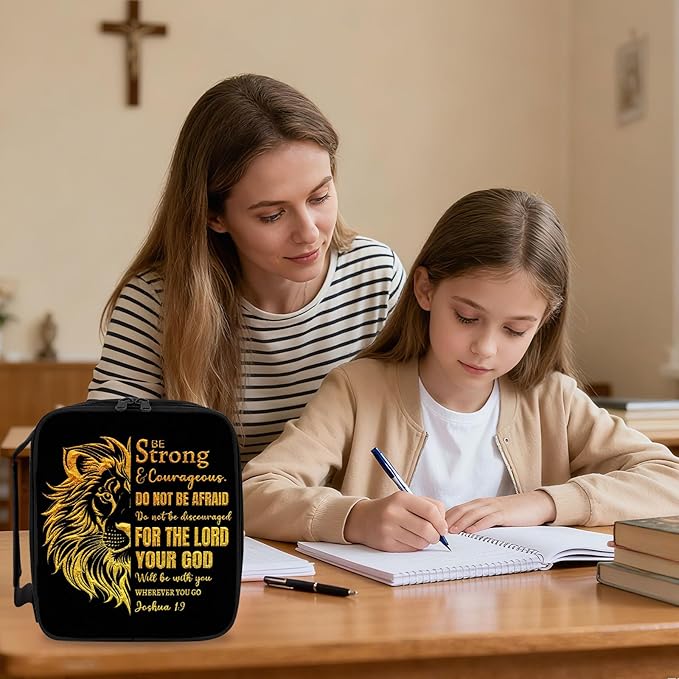 Lion Bible Cover for Men - Christian Gifts for Men, Lion Religious Mens Bible Covers, Bibles Carrying Case Man, Faith Based Cover Case for Bibles, Birthday Gifts Spiritual Catholic, Gold Black