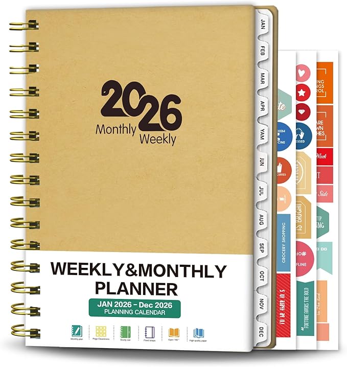 Ymumuda Academic Planner 2026, Daily Weekly and Monthly Calendar Planner (Jan.2026-Dec.2026),8.4"×6.3", Hardcover Notebook Teacher Supplies, Premium Thick Paper, Planners for School Work Office
