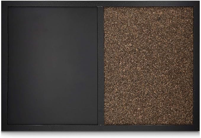 Navaris Combination Chalk and Cork Board - 16 x 24 in Magnetic Chalkboard Combo Framed Bulletin Board for Wall - Includes Chalk, Push Pins, Magnets
