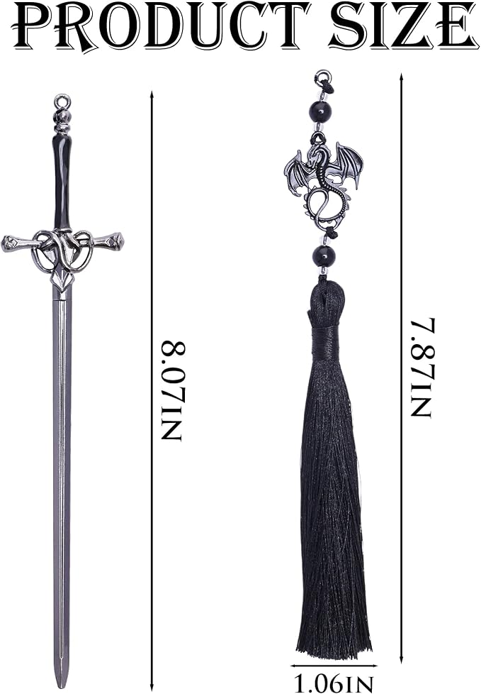 Fantasy Dragon Sword Bookmarks - Cool Fourth Wing Book Mark Gifts Reading Men Merch with Black Tassels Metal Page Markers Book Lovers Novel Fans Boy Bookish Student Teacher Birthday School