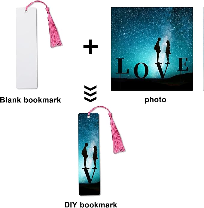 50 Pcs Sublimation Bookmark Blank Heat Transfer Aluminum Metal Bookmarks Bulk DIY Bookmarks with Hole and Colorful Tassels for Crafts,Personalized Tassels Blank Bookmarks