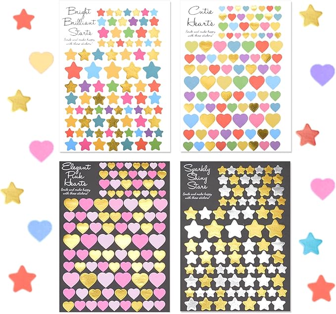 Student Reward Stickers, Valentine's Day Packaging Stickers, Teacher Supplies, 3680 Motivational Stickers, Gold Foil Star Stickers, Gold Foil Heart Stickers (Color Variant - 3)